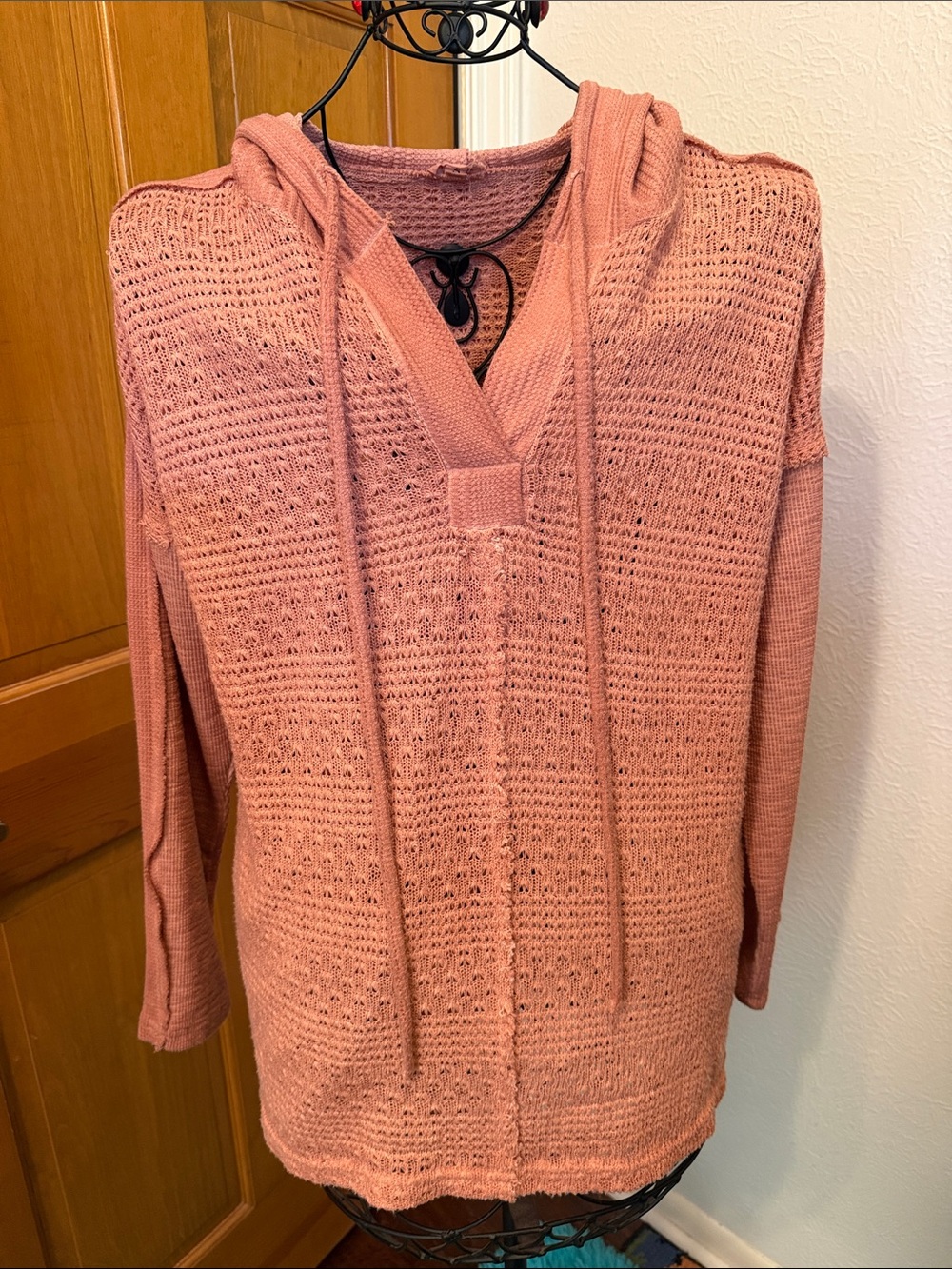 👢👢👢BOGOHO👢👢👢POL Women's Lightweight Hooded Knit Sweater - Dusty Rose-small